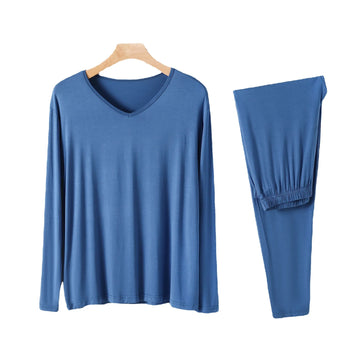 Riolio Modal Men's Homewear Pajamas V-neck Long Sleeve Pants Set Draping Smooth Elastic Comfortable Sleepwear Pyjama Homme